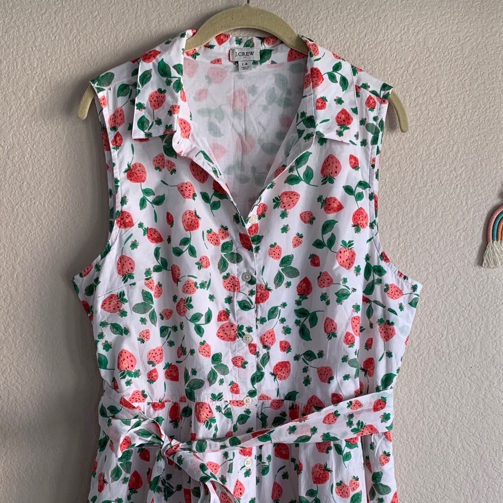 EUC J. Crew White Midi Dress with Strawberry Print - Picture 2 of 6